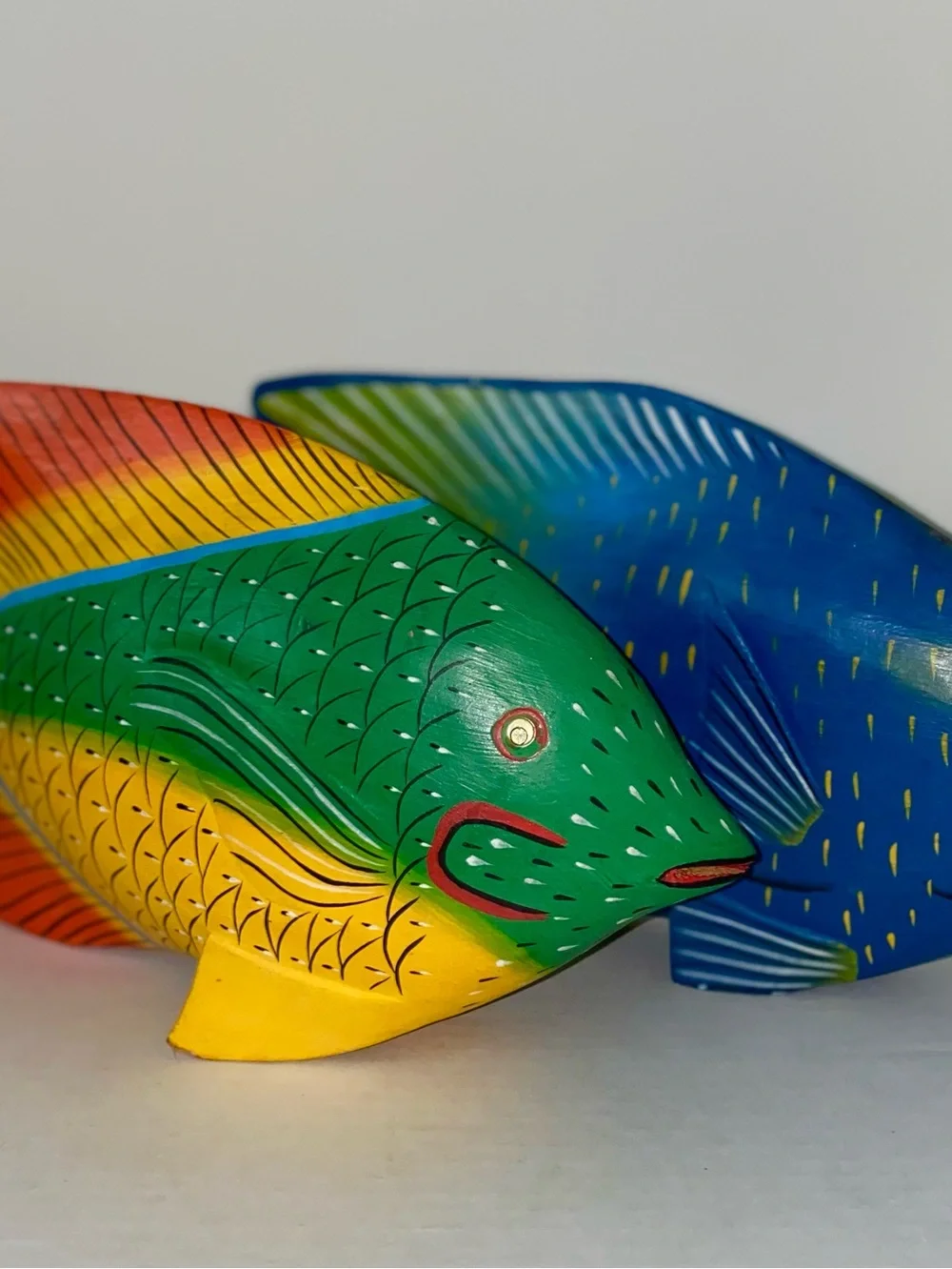Original Handmade Hand Painted.Wood. Fish Figurines.Multicolor.Set of 2.